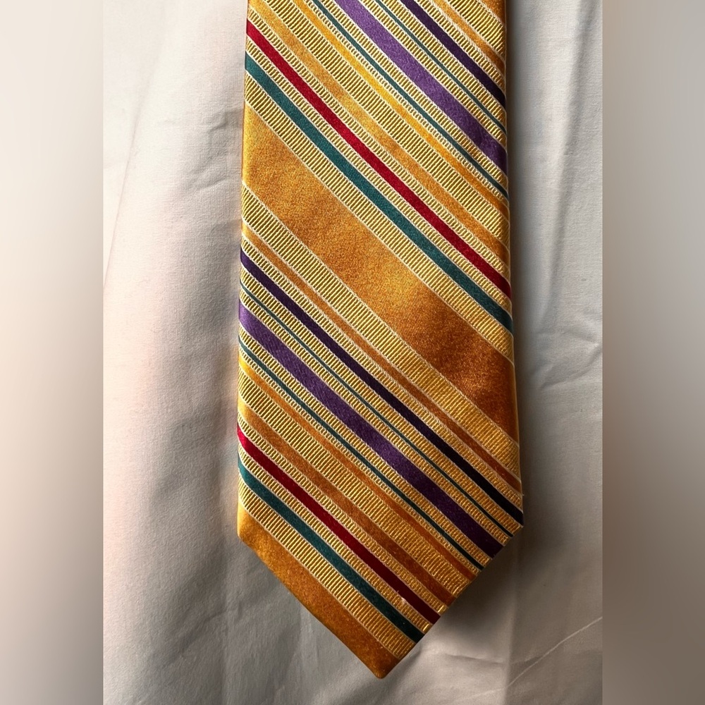 XMI Platinum Coll. Timeless Vintage Silk Men’s Neck Tie, Yellow + Multicolors